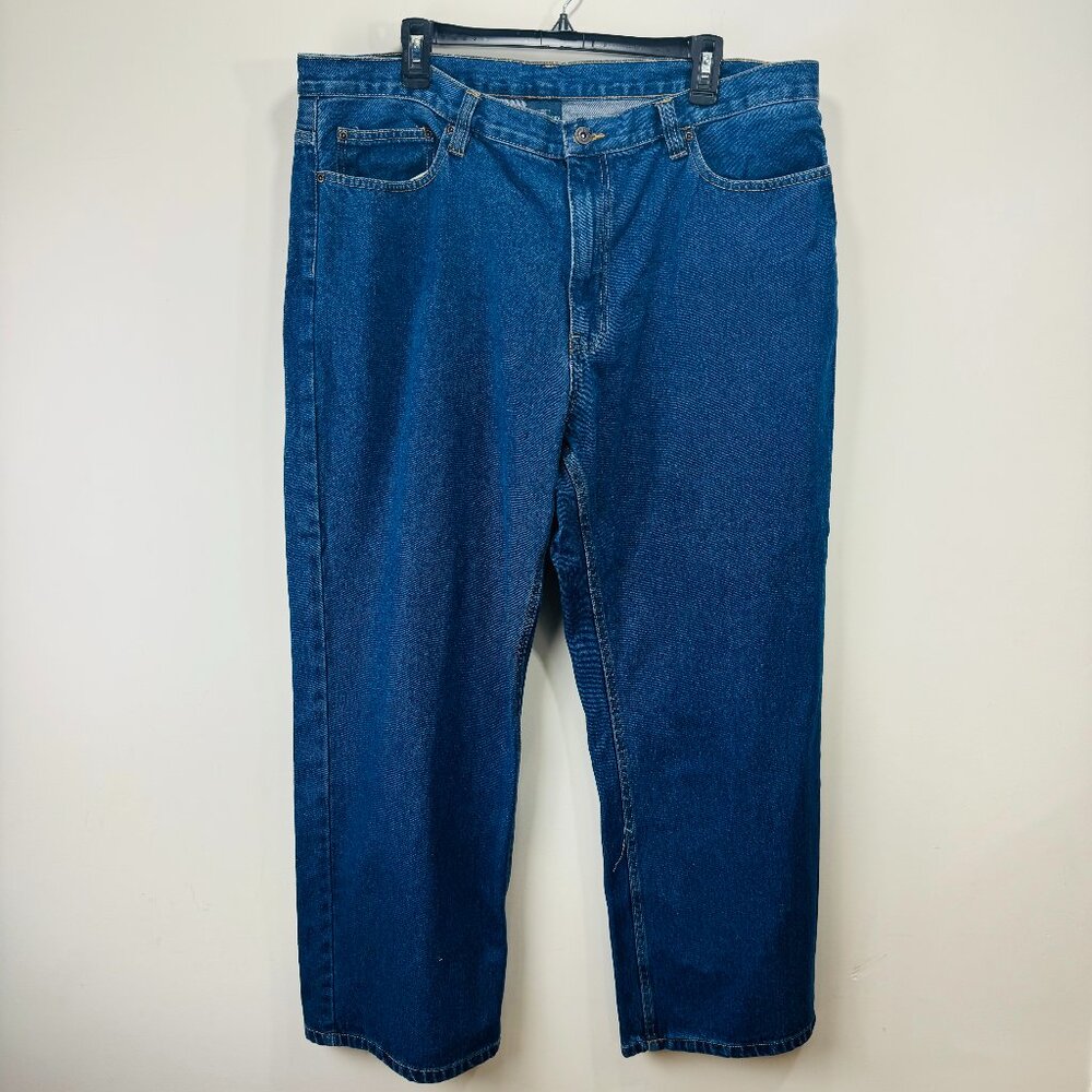 Denim Straight Jeans Y2K 90s Pants Mens Blue Medium Wash Relaxed 40X30 High Rise